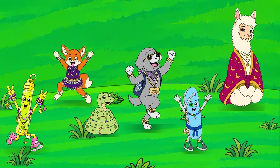 Glim, Kiko, Ziggy, Woofer, Lefty and Chai dancing in the Electric Meadow